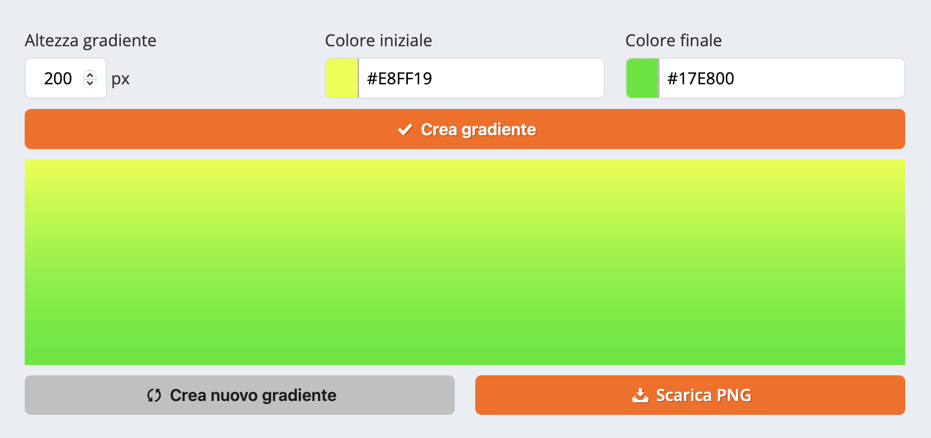 Esempio di gradiente generato con il tool